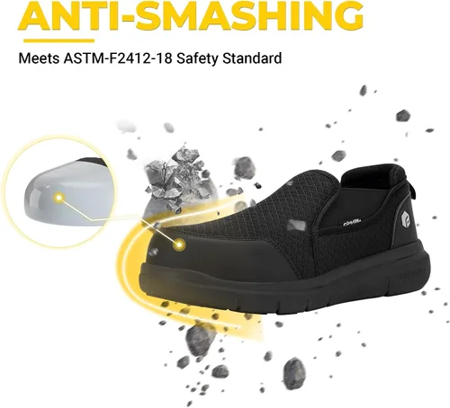 Vista 3 de FitVille Zapatos con punta de acero para hombre, zapatos de trabajo con punta compuesta extra ancha para hombre, prueba de punción, V1