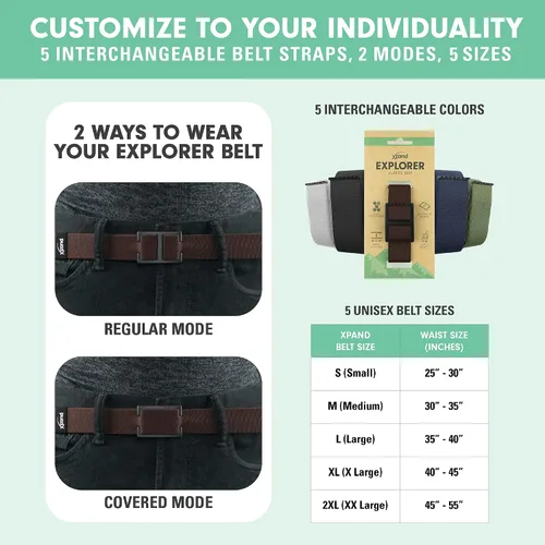 Vista 6 de Explorer Belt By Xpand - No-Show Invisible Elastic Belt w Slim Aluminum Buckle