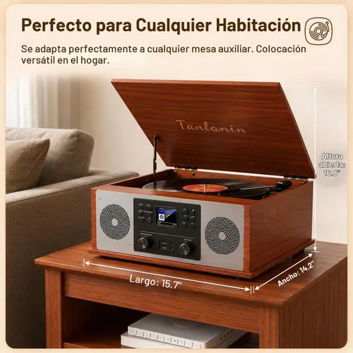 Vista 11 de Reproductor de discos multimedia 10 en 1 con altavoces, reproductor de CD, receptor Bluetooth, radio por Internet, grabación USB, tocadiscos de 3