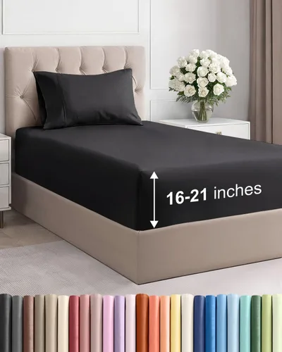 Vista 70 de Juego de sábanas tamaño Queen con bolsillos extra profundos, sábanas transpirables y refrescantes de 4 piezas, ropa de cama de lujo para hotel