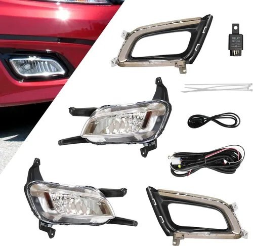 Vista 5 de Para 2014 2015 Kia Optima luces antiniebla halógenas w/biseles izquierdo+lado derecho 1 par carcasa cromada lente transparente