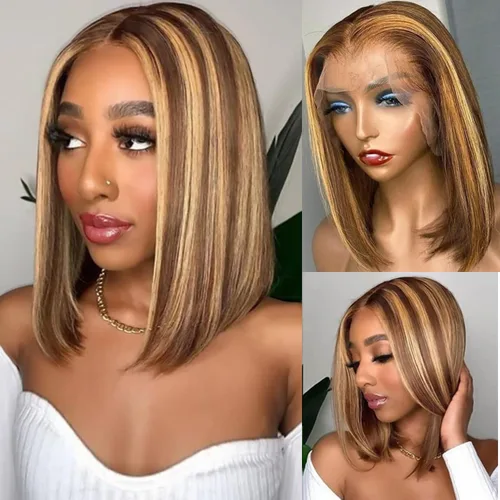 Vista 10 de Peluca Bob de encaje frontal de Superfect, cabello humano de 10 pulgadas, 13x4 ondas profundas rizadas, pelucas frontales transparentes