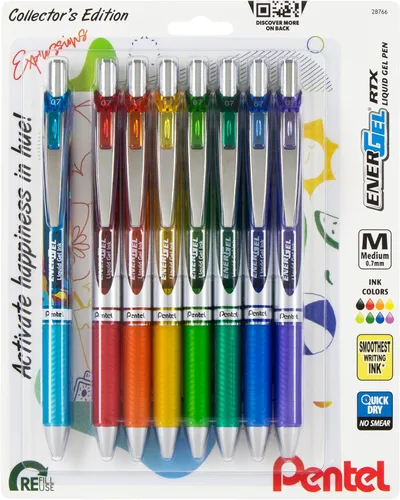 Vista 8 de Pentel EnerGel RTX - Bolígrafo retráctil de gel líquido, paquete Chill Expressions, 0.028 in, punta de metal, línea media, tinta surtida, paquete