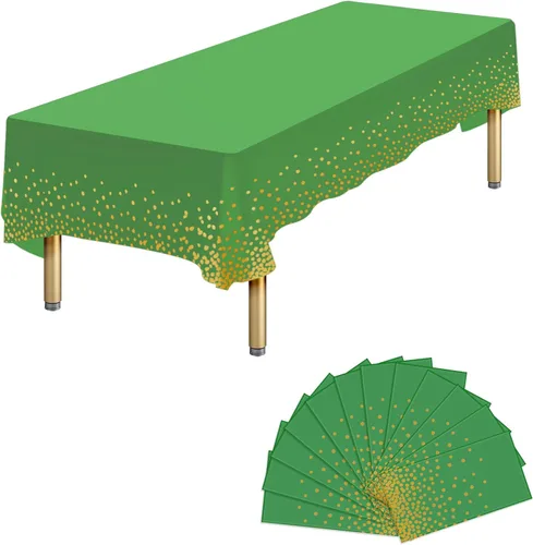 Vista 25 de Paquete de 4 manteles de plástico desechables azules y dorados para mesa rectangular, manteles desechables de 54 x 108 pulgadas, manteles