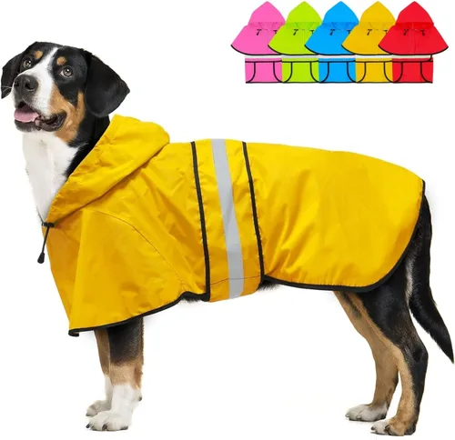 Vista 16 de Impermeable ajustable impermeable para perros, chaqueta reflectante para perros con capucha, abrigo ligero para lluvia para perros pequeños