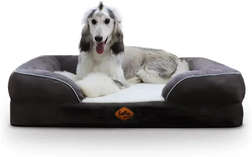 Vista 10 de Laifug Cama ortopédica grande de espuma viscoelástica para perro, sofá para perro con funda de gamuza lavable y extraíble, forro impermeable y parte