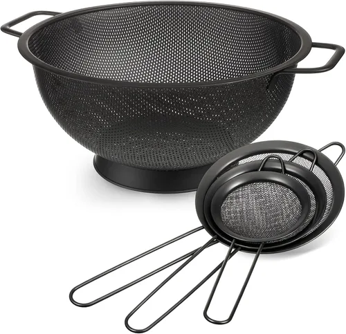 Vista 10 de Norme Colador dorado de acero inoxidable de 3 cuartos de malla fina, colador de metal para pasta, arroz y alimentos con asas, fácil de limpiar