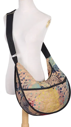 Vista 2 de OPQRSTU Bolso bandolera de lona para mujer, estilo hippie y grande