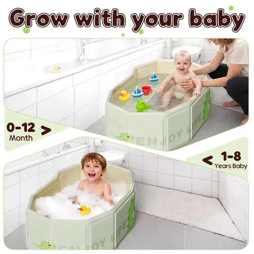 Vista 5 de Bañera plegable para bebé, bañera plegable para bebés de 3 a 8 años, bañera portátil de viaje para bebé con base antideslizante, bañera plegable
