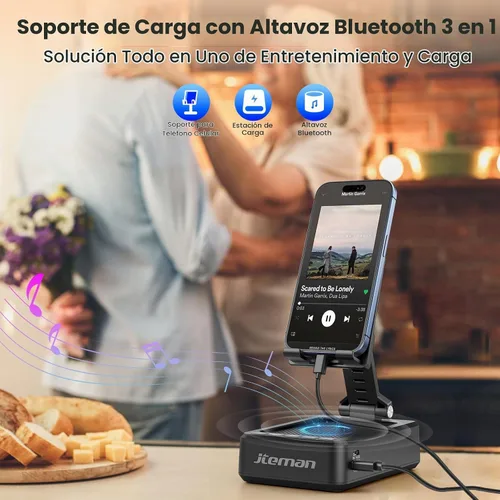 Vista 2 de JTEMAN Soporte para teléfono celular con altavoz Bluetooth y función