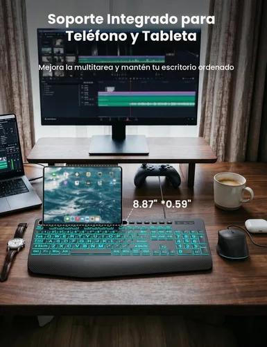 Vista 5 de Combo de teclado y mouse con cable, retroiluminación de impresión grande, reposamuñecas ergonómico, 6 DPI RGB para PC/Windows, ideal para personas