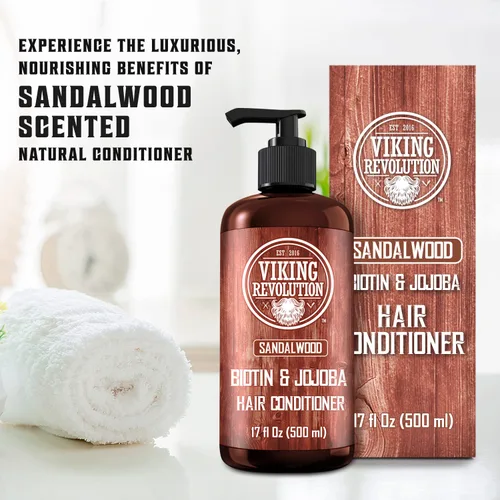Vista 5 de Viking Revolution - Acondicionador de sándalo con biotina y aceite de jojoba - Acondicionador para hombres, acondicionador natural para cabello