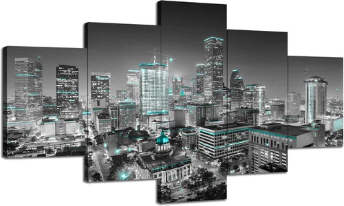 Vista 18 de Cawpom Arte de pared de Los Ángeles en blanco y negro, cuadro decorativo para pared, diseño de horizonte de Los Ángeles, póster de palmera, marco