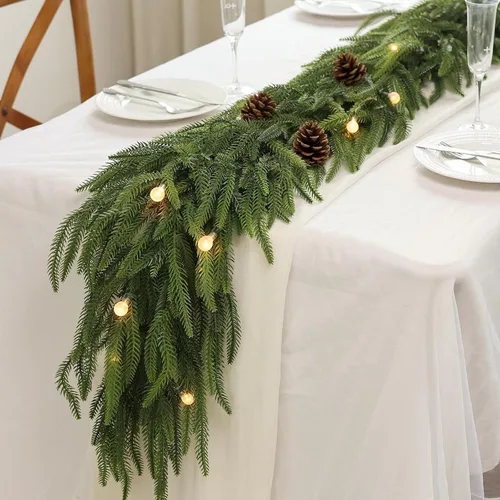 Vista 3 de Guirnalda de pino Norfolk de Navidad de 5 pies, 1 unidad, guirnaldas de agujas de pino artificiales, guirnalda falsa de vegetación sintética