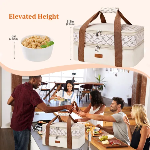 Vista 6 de Bolsa de transporte de cazuela expandible Vuudh - Bolsa de comida de doble cubierta, soporte de cazuela aislada para alimentos calientes o fríos