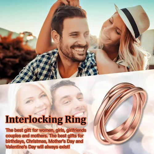 Vista 3 de Bestyle Anillos entrelazados para mujeres y niñas, anillos cruzados apilables de acero inoxidable en tono plataorooro rosanegro, anillo de promesa