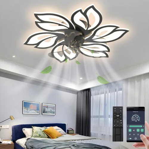 Vista 9 de Ventilador de techo sin aspas de 25.6 pulgadas con control remoto de luces, modernos ventiladores de techo de perfil bajo con luces de montaje