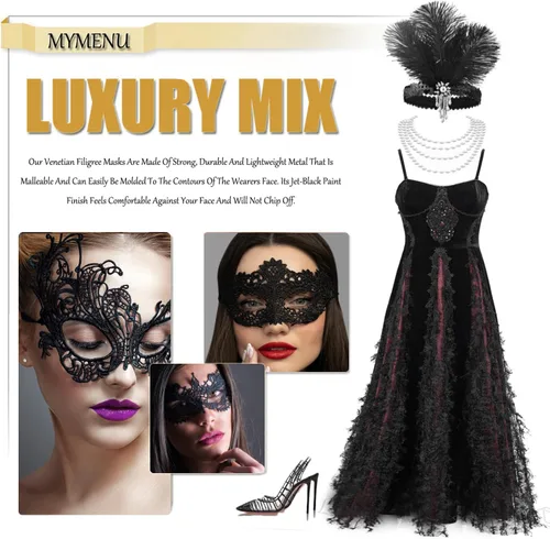 Vista 7 de MYMENU Máscaras de mascarada para mujer, de encaje, veneciano, Halloween, carnaval, para fiesta, disfraces, cosplay, Mardi Gras