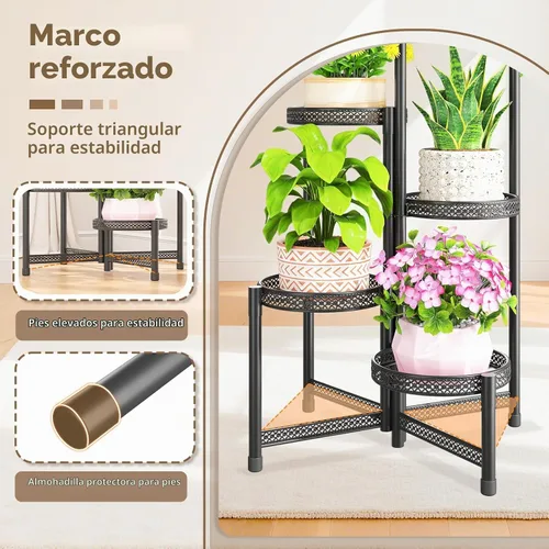 Vista 4 de LASZOLA Soporte alto plegable para plantas de 5 niveles para interiores y exteriores, para macetas grandes, estante ajustable de metal resistente