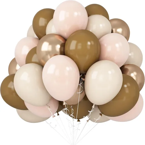 Vista 19 de Globos Beige Neutro Dorado Rosado 50 unidades de 12 pulgadas, globos de látex dorado champagne rosado, globos de helio blanco arena, nude, apricot