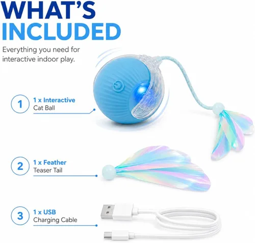 Vista 7 de Pelota de juguete interactiva para gatos con luces LED – Teaser automático recargable USB-C para gatos y gatitos de interior, divertido juguete