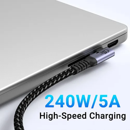 Vista 2 de USB C Extension Cable 6.6FT 2 Packs, 240W Right Angle Fast Charging Long USB4.0 Extender, 5A Quick Charge, 40Gbps Data Transfer, 8K Video Display,90