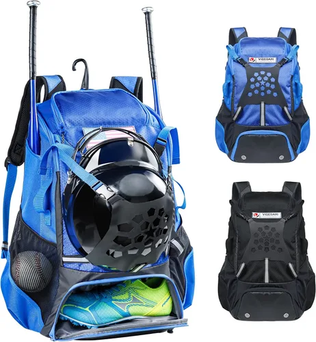 Vista 8 de Mochila de béisbol para jóvenes, niños, adultos, bolsa de equipo de bate y sóftbol con soporte para guantes, casco, compartimento para zapatos