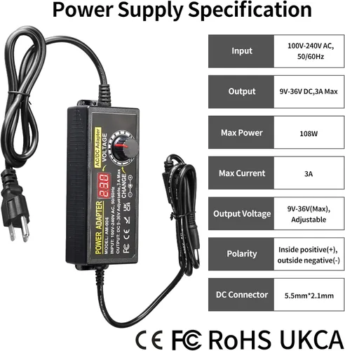 Vista 6 de Fuente de alimentación universal de 108 W, adaptador de conmutación de CC ajustable de 9 V ~ 36 V, convertidor de CA a CC de 100 V-240 V