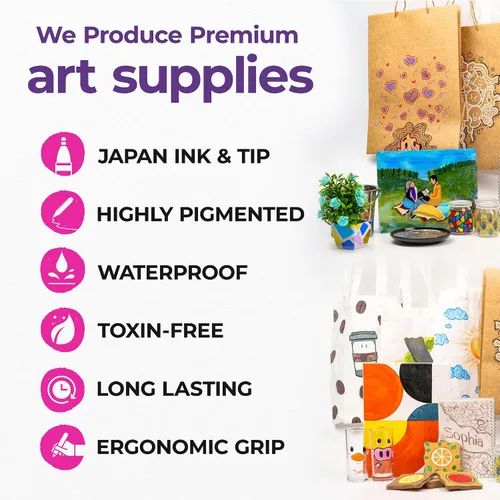 Vista 8 de PINTAR Paquete de 24 rotuladores de pintura acrílica con punta extrafina, pintura roca, madera, vidrio, cuero, zapatos, bolígrafos de pintura