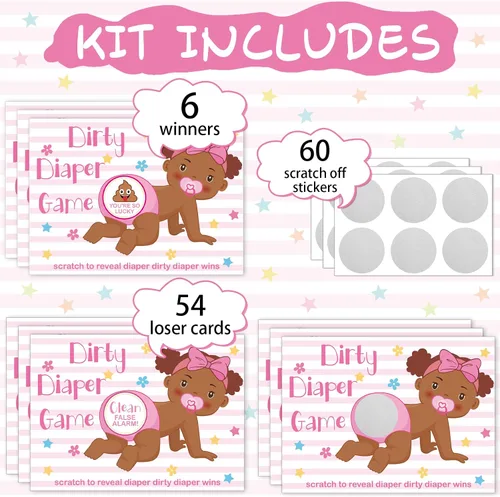 Vista 3 de Geyee 60 Piezas Juego de Raspar para Baby Shower Tarjetas de Rifa Divertidas Juegos de Fiesta de Baby Shower Decoraciones Actividad Linda para Rosa