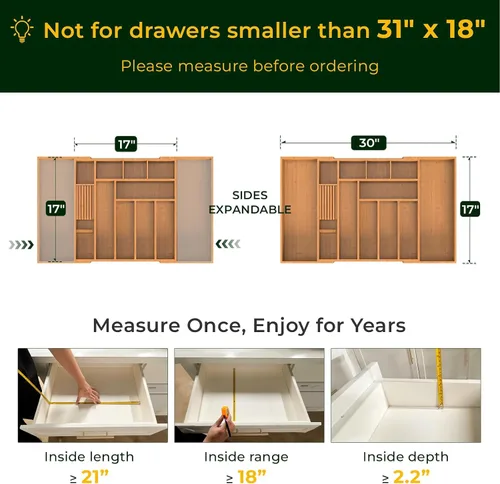 Vista 2 de keechee Organizador grande de bambú carbonizado para cajones de cocina, organizador de cubiertos expandible con 12 ranuras, soporte para utensilios