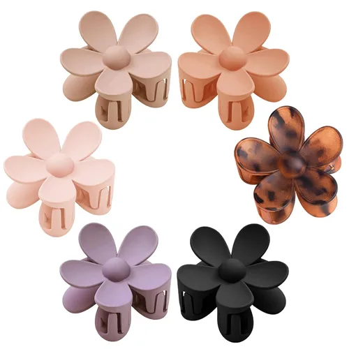 Vista 10 de 6 pinzas para el cabello de flores, pinzas de margarita, pinzas de garra grandes mate, pinzas de sujeción fuerte, accesorios para cabello grueso, 6