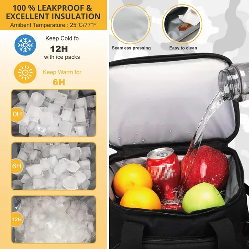 Vista 3 de Mochila térmica táctica, mochila de almuerzo para hombres y adultos, para trabajo con asa, mochila térmica suave aislada, impermeable, a prueba