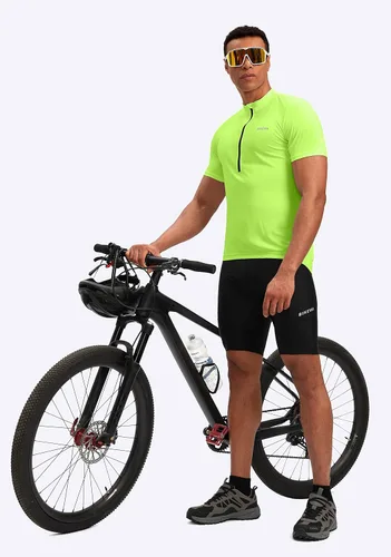 Vista 6 de Maillot de ciclismo para hombre que absorbe la humedad, manga corta, UPF media cremallera, ciclismo, ciclismo de carretera, camisas para hombres