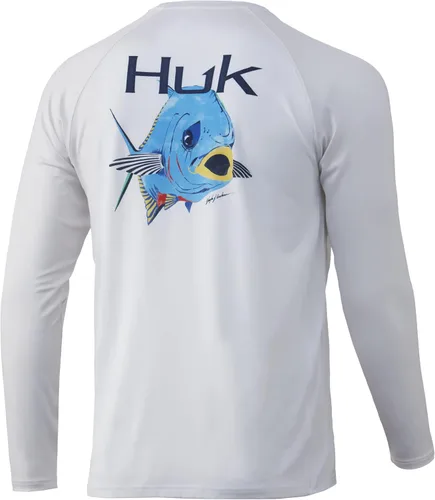 Vista 14 de HUK Camiseta de pesca de manga larga con protección solar para hombre Vc Pursuit Pescado de hueso - Glaciar