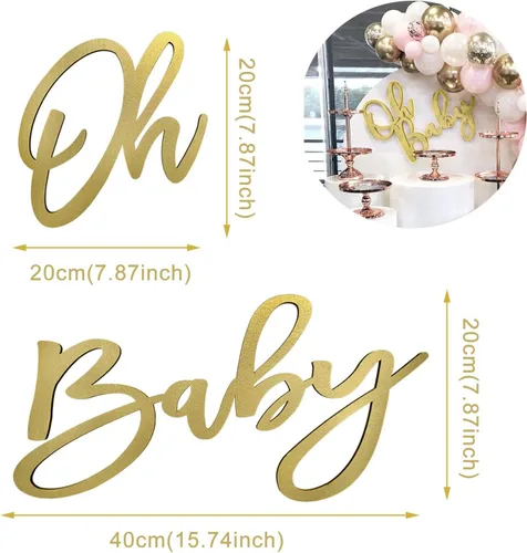 Vista 2 de Cartel de madera para baby shower con pintura dorada, pancarta perfecta para fiesta de baby shower, decoración de niños/niñas, telón de fondo