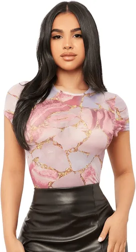 Vista 3 de SweatyRocks Camiseta de manga corta con cuello redondo y malla transparente para mujer
