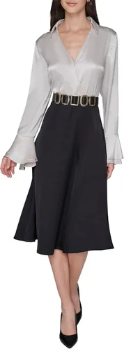 Vista 4 de Karl Lagerfeld Vestido camisero midi de manga larga con cinturón de poliéster arrugado para mujer