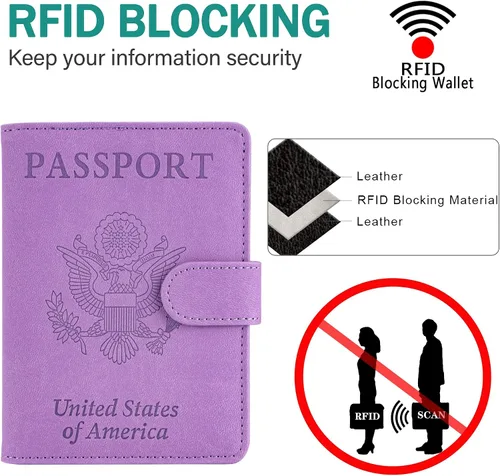 Vista 4 de Cartera de pasaporte mejorada y tarjetero de vacuna, multiusos, bloqueo RFID, cartera de cuero para pasaporte, soporte para tarjetas de vacuna CDC