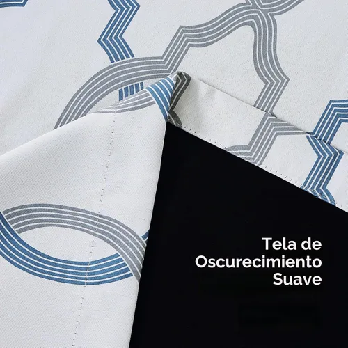 Vista 6 de [Usado] Cortinas 100% blackout, de 63 pulgadas de largo, para dormitorio, azul gris con estampado geométrico marroquí en blanco, cortinas