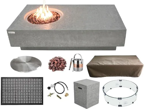 Vista 116 de Elementi+ Mesa de Fuego de Gas Colorado de Hormigón Fundido de 56" Rectangular, Hoguera al Aire Libre con Ignición Electrónica Incluye Cubierta