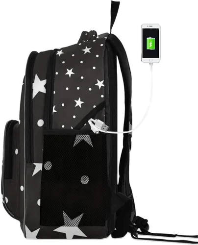 Vista 2 de ALAZA Star and Polka Dots Abstract Black White Retro Business Travel Senderismo Camping Mochila Pack para hombres y mujeres