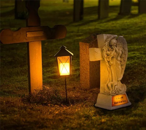 Vista 6 de JFHEDY Estatua de jardín de ángeles, decoración para exteriores, decoraciones de tumbas para cementerio, figuras solares de jardín de ángeles