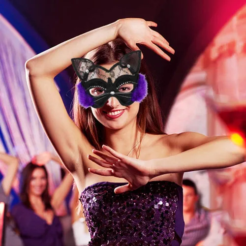 Vista 5 de Acekar Máscara veneciana de mascarada de lujo de gato negro máscara de encaje para vestido elegante, Navidad, Halloween, fiesta, niñas y mujeres