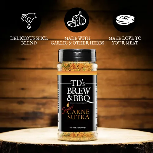 Vista 6 de TD's Brew & BBQ SPICY CARNE SUTRA Rub & Seasoning BBQ Rub Condimento picante para carne Masaje picante para carnes y verduras Masaje picante