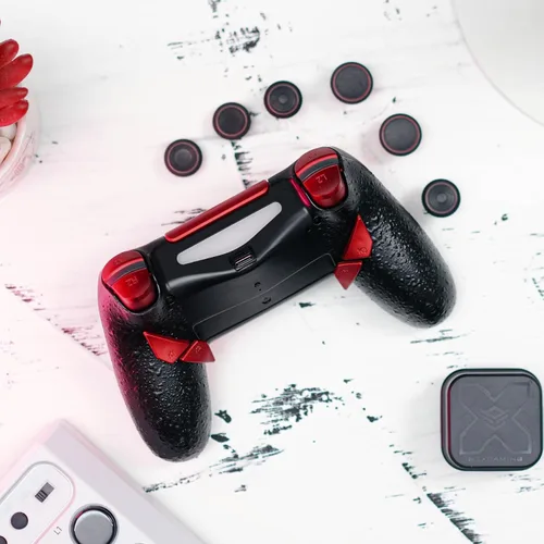 Vista 3 de HEXGAMING NEW EDGE Wireless Controller Compatible with ps4-4 Back Buttons, 6 Profiles, Hair Triggers, Swappable Thumbsticks - Black Red