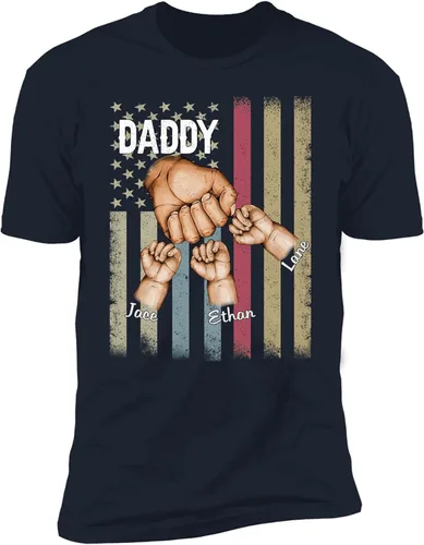 Vista 3 de NAZENTI Camiseta personalizada con la bandera estadounidense para papá, camiseta personalizada para el abuelo regalo para hombres, Día del Padre