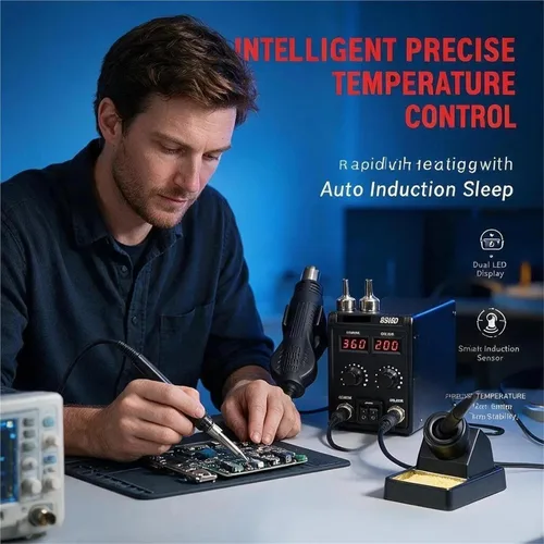 Vista 3 de Soldering Stations, =8586D Soldering Station 2 IN 1 Hot Air Gun Solder With Digital Display,10-Minute Sleep Mode For SMD Rework Tools(8586D KIT2)