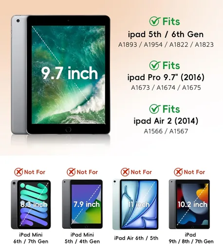 Vista 2 de BATYUE Funda para iPad de 6ª generación de 9.7 pulgadas 2018, iPad 5ª generación 2017, iPad Air 2/iPad Pro de 9.7 pulgadas, funda protectora a