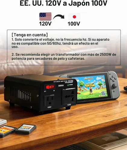 Vista 2 de 500W US al convertidor de voltaje de Japón 120V a 100V transformador
